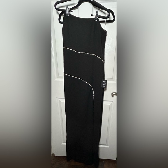 Elevated Sparkle Black Rhinestone Strapless Maxi Dress XL Missing 1 Stone - Picture 2 of 8